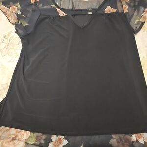 Chic Black Floral Sheer Sleeve Blouse